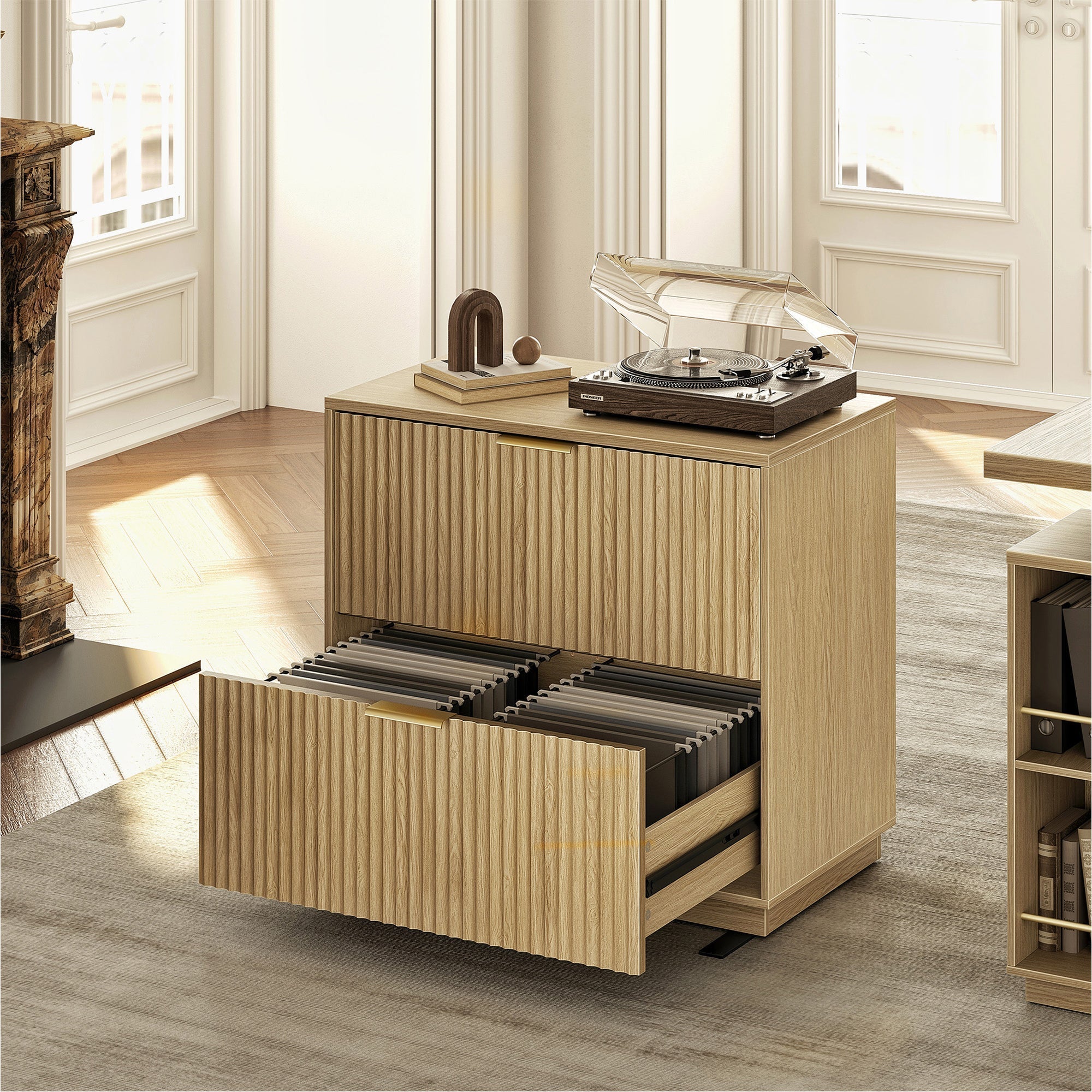 2 - Drawer Lateral Wood File Cabinet for Hanging Files, 32" - Fluted - Natural Oak