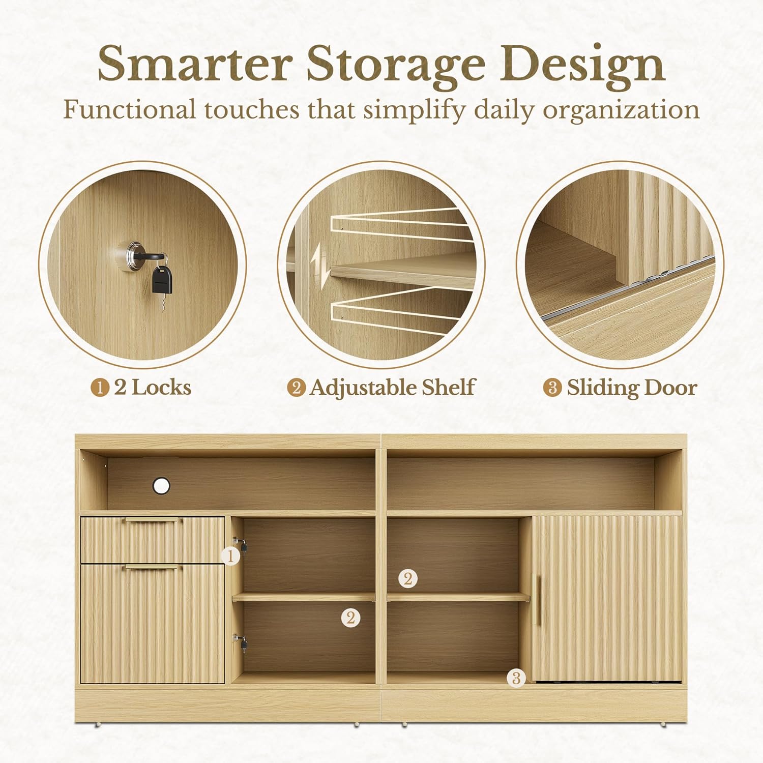 63" 2 Drawer File Cabinet with Lock & Wood Lateral File Cabinet - Fluted - Dark Walnut