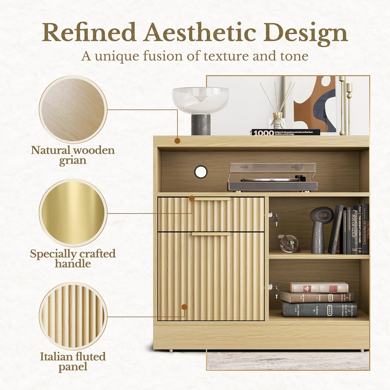 63" 2 Drawer File Cabinet with Lock & Wood Lateral File Cabinet - Fluted - Dark Walnut