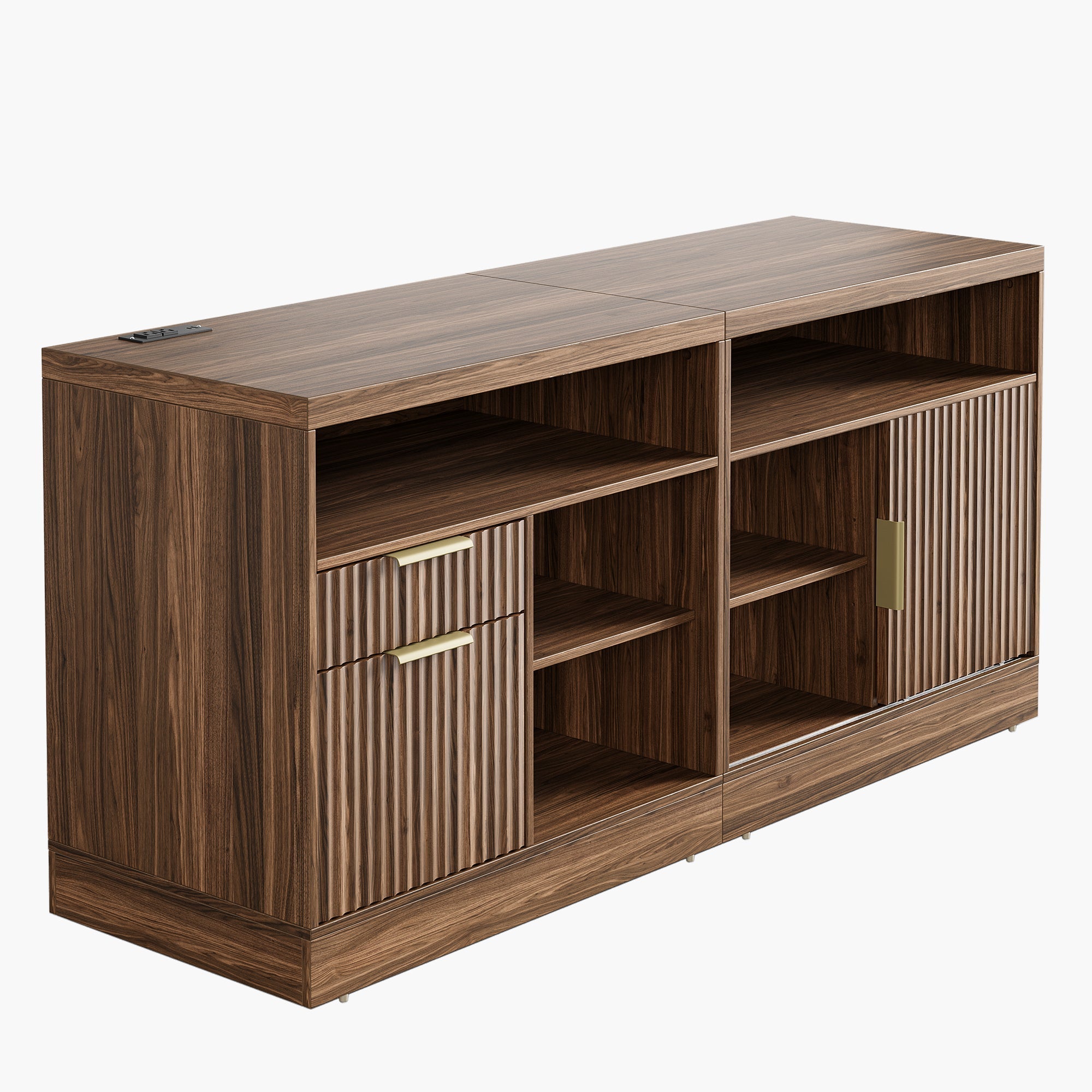 63" 2 Drawer File Cabinet with Lock & Wood Lateral File Cabinet - Fluted - Dark Walnut