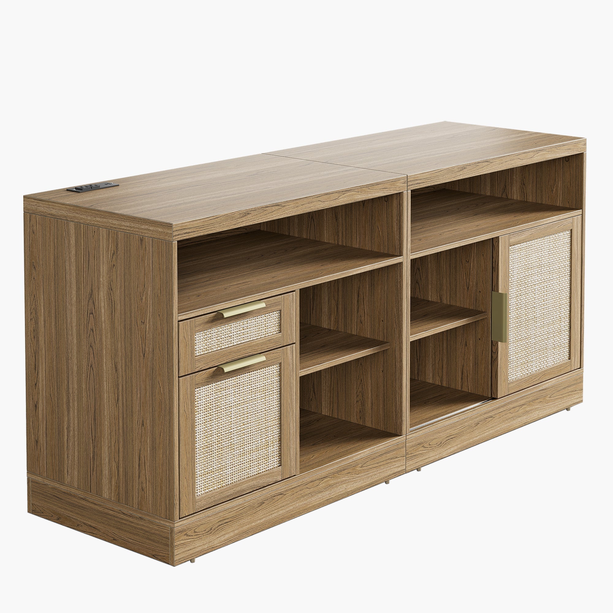 63" 2 Drawer File Cabinet with Lock & Wood Lateral File Cabinet - Rattan - Light Walnut