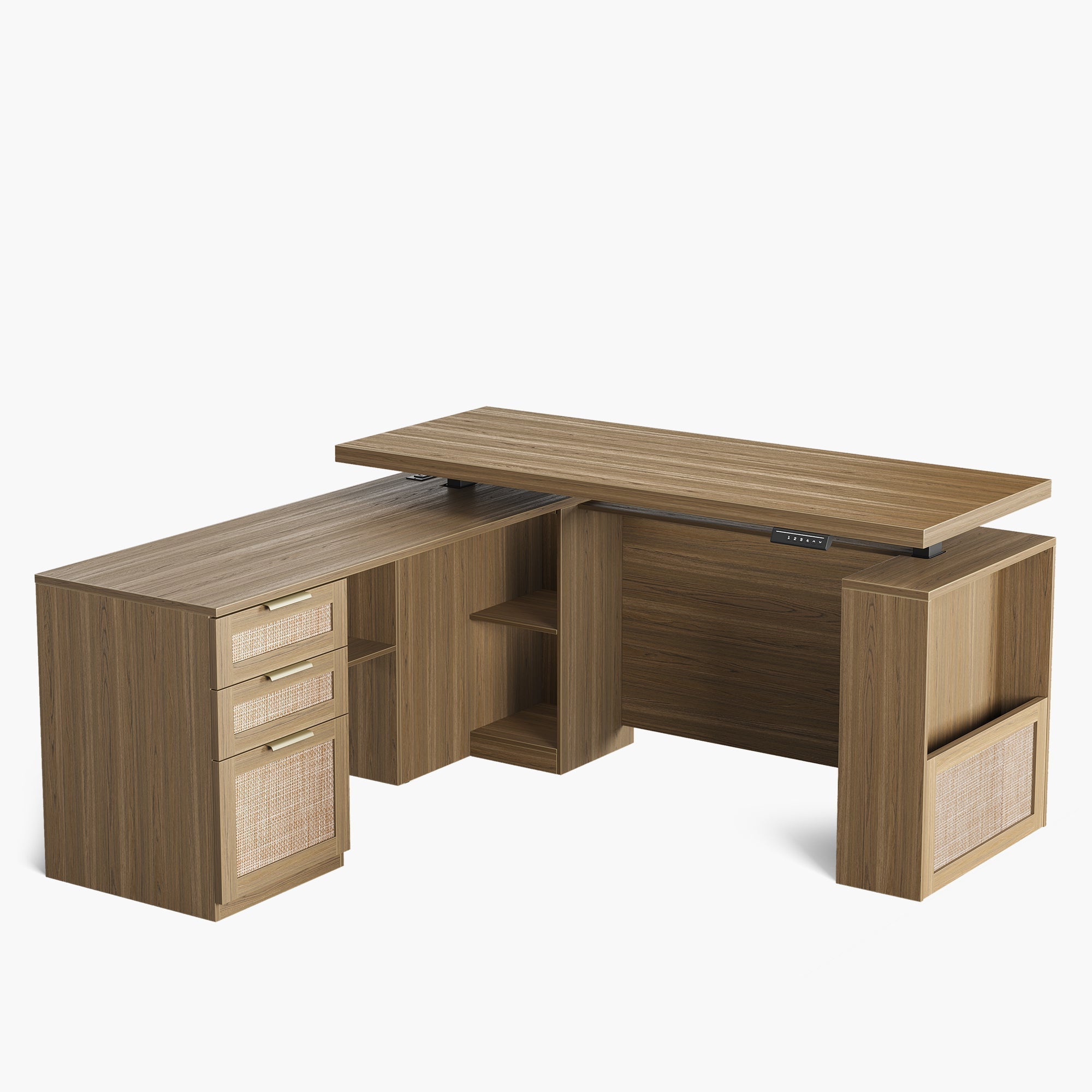 63" Premium Executive Standing Desk - Rattan - Light Walnut
