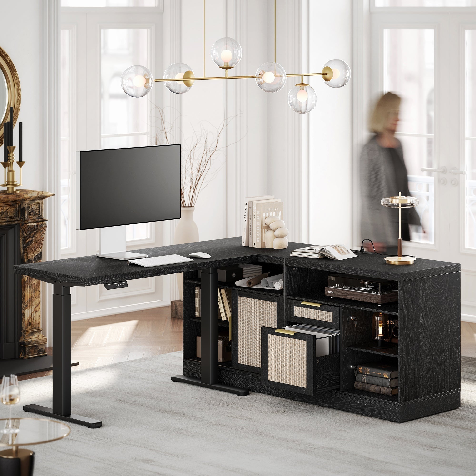 67" Premium Executive Standing Desk - Rattan - Light Walnut