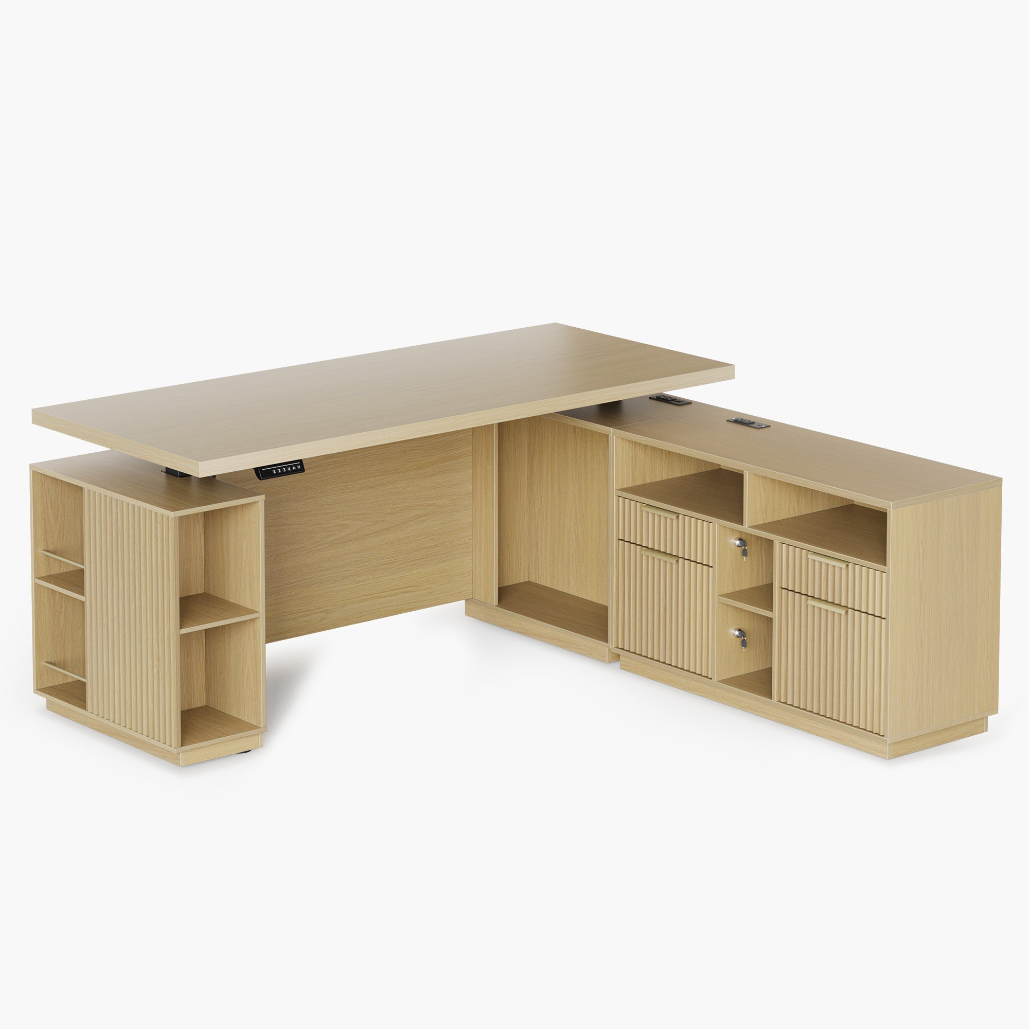 70" Premium Executive Standing Desk - Fluted - Natural Oak