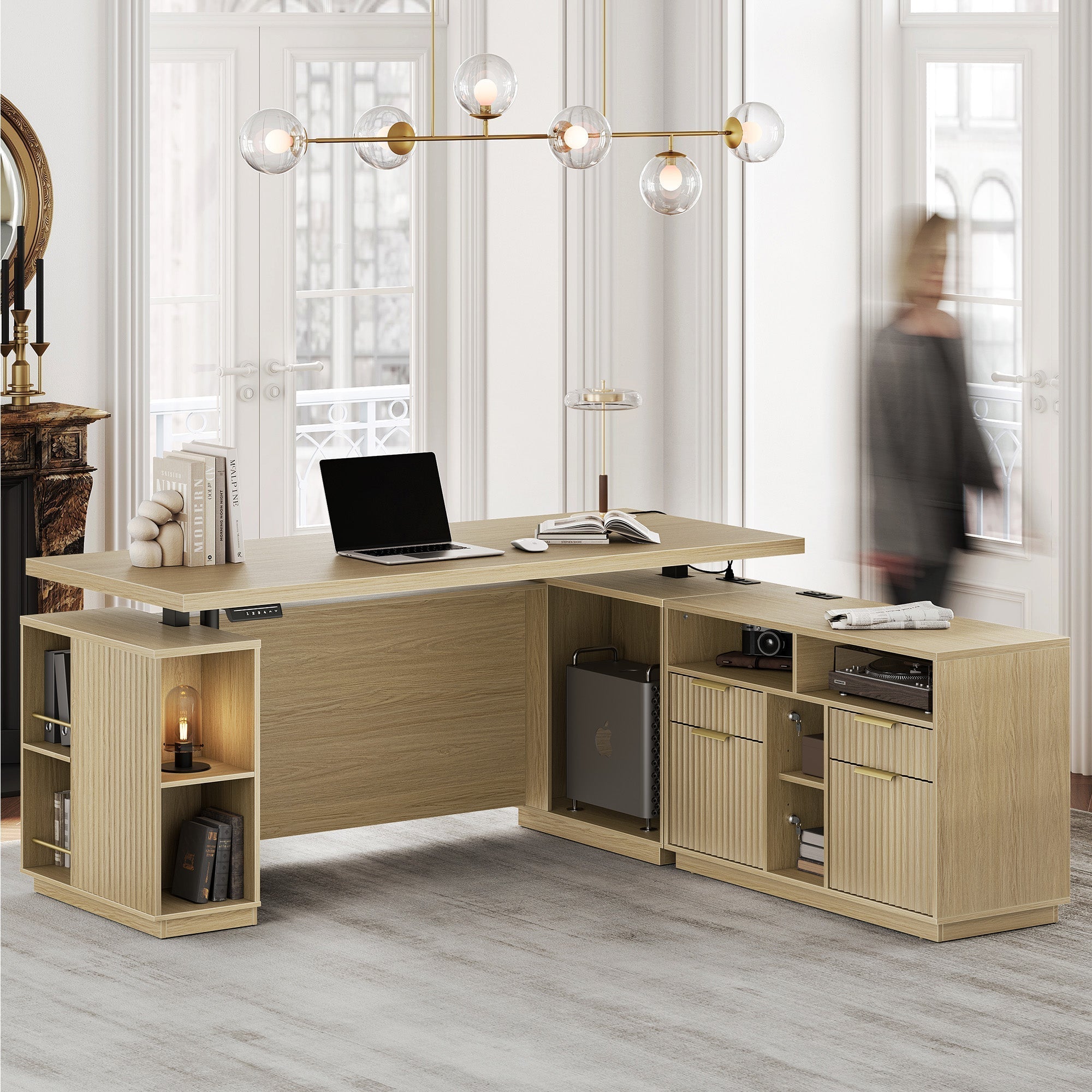 70" Premium Executive Standing Desk - Rattan - Light Walnut