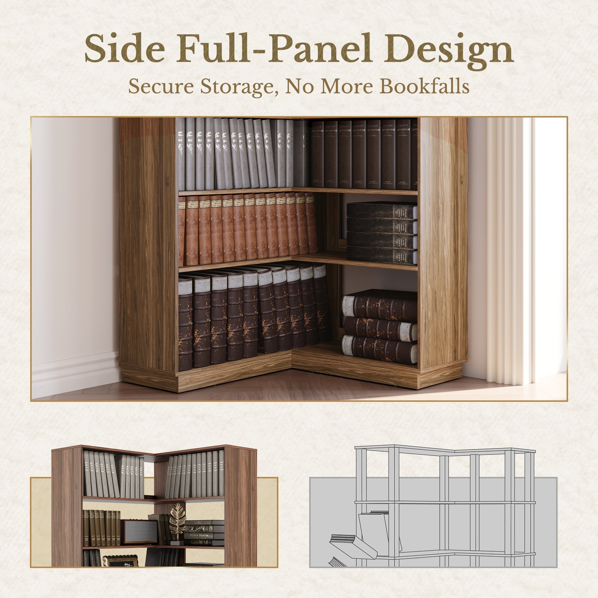 73" 6 - Tier Adjustable Corner Bookshelf - Fluted - Dark Walnut