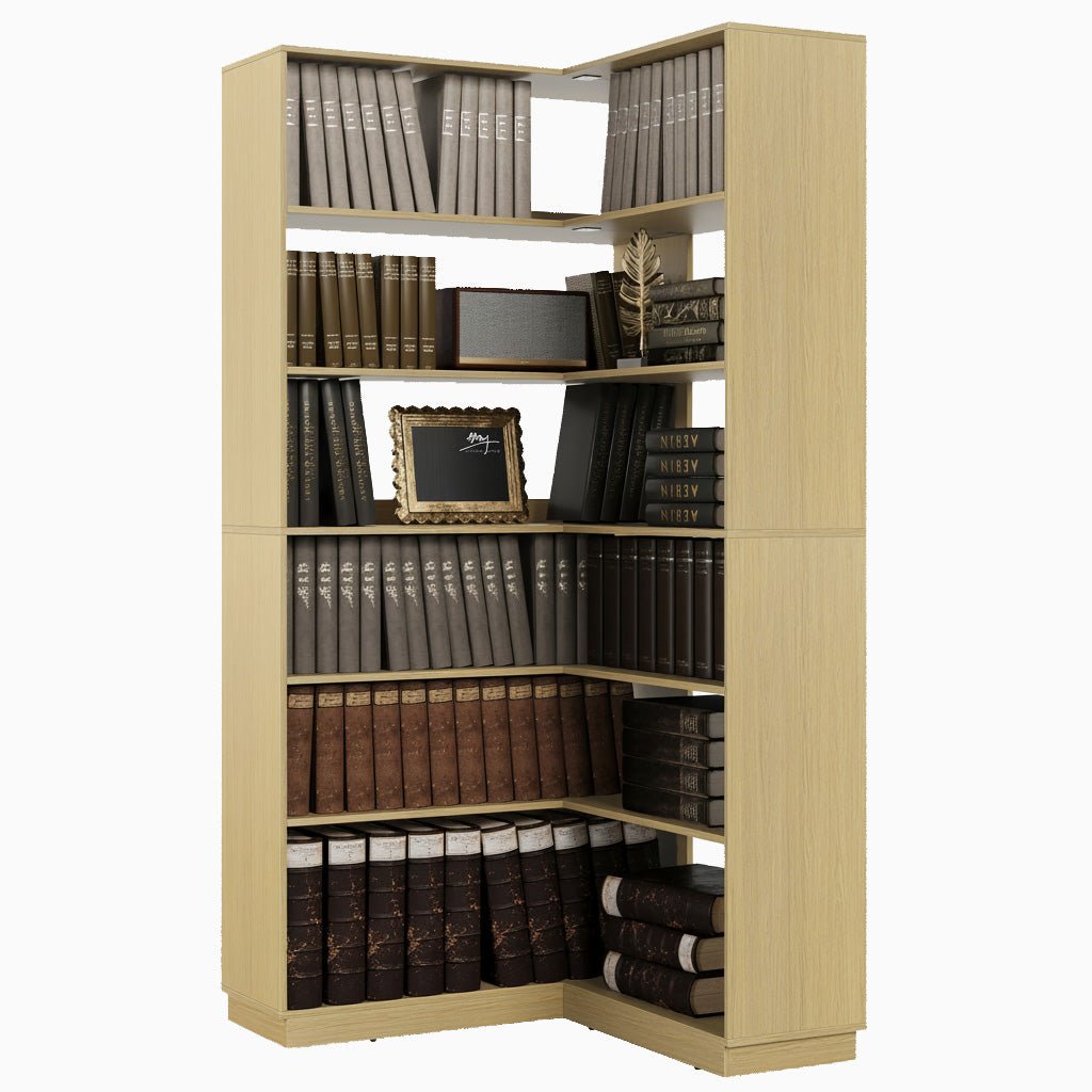 73" 6 - Tier Adjustable Corner Bookshelf - Fluted - Natural Oak