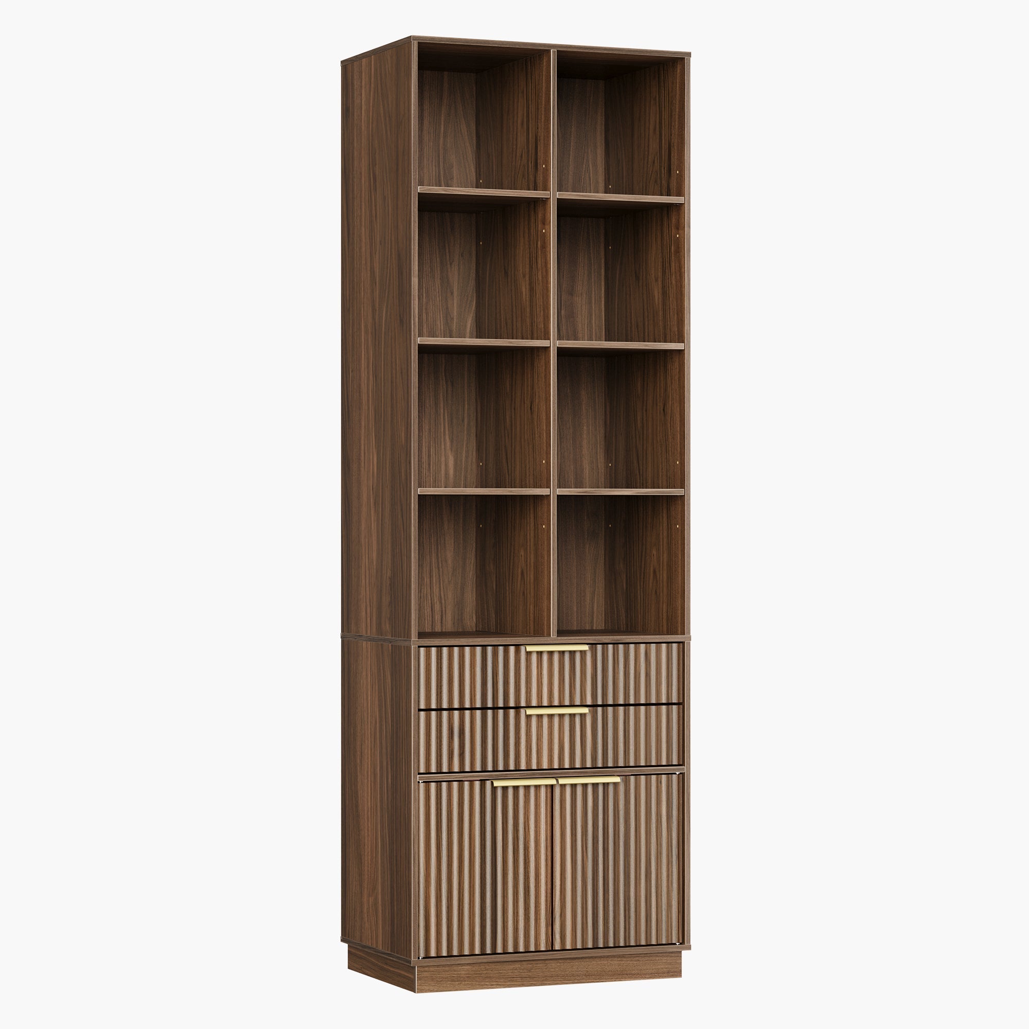 73" Tall Fluted Bookshelf with Drawers & Doors - Fluted - Dark Walnut