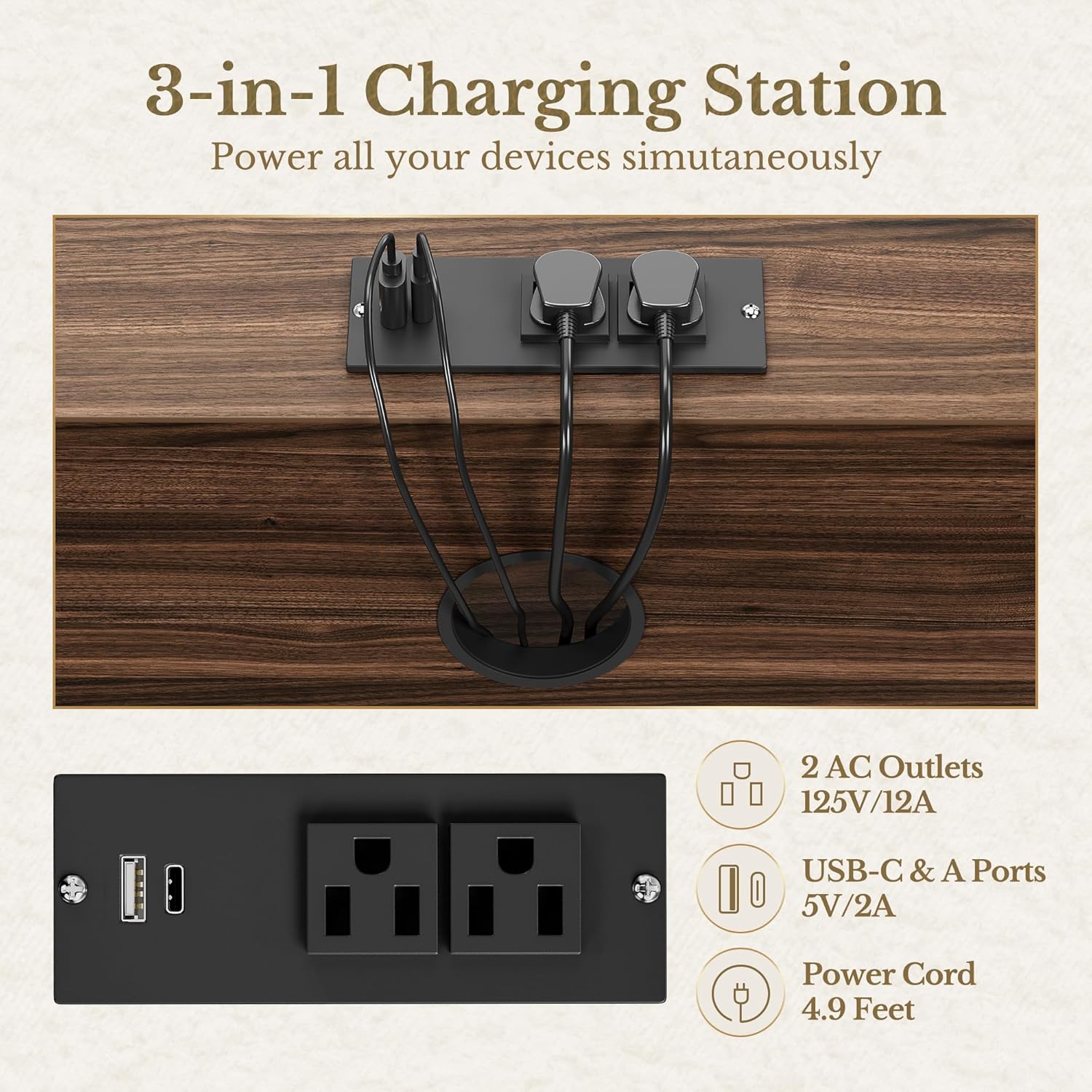 Fluted Wood Office Cabinet with Charging - Fluted - Dark Walnut