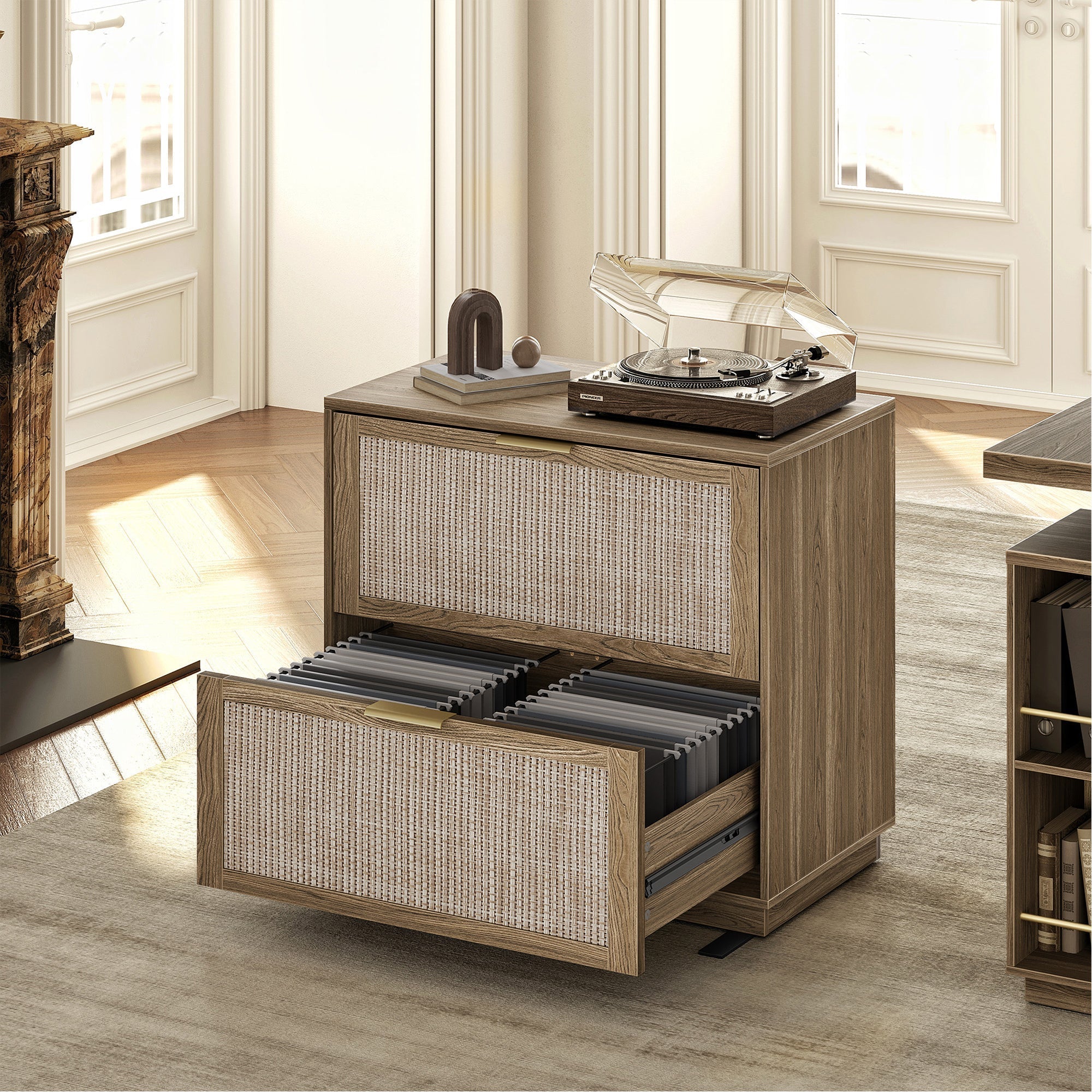 2 - Drawer Lateral Wood File Cabinet for Hanging Files, 32" - Fluted - Natural Oak