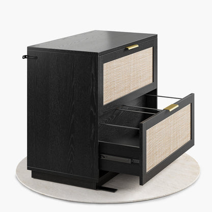 2 - Drawer Lateral Wood File Cabinet for Hanging Files, 32" - Rattan - Light Walnut