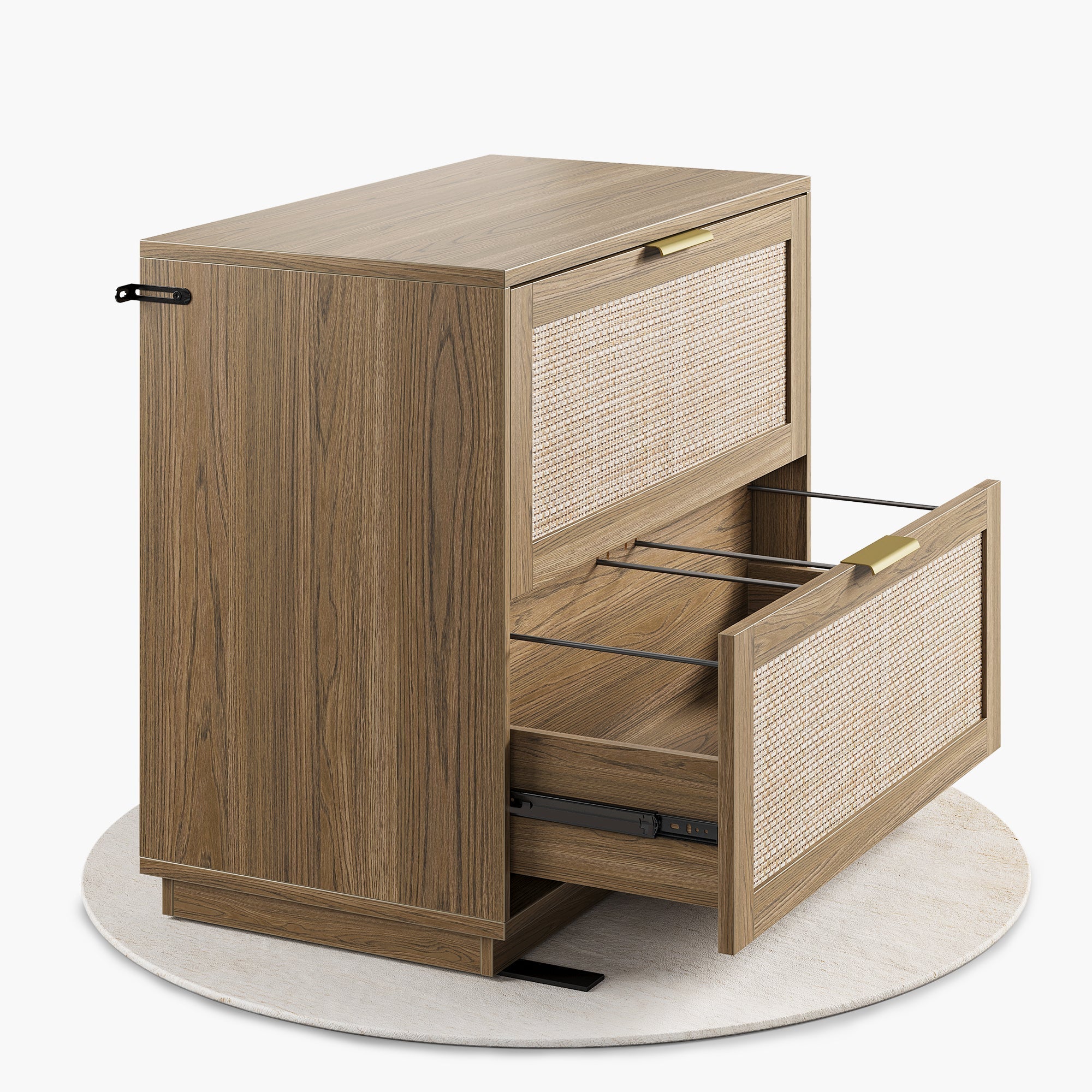 2 - Drawer Lateral Wood File Cabinet for Hanging Files, 32" - Rattan - Light Walnut