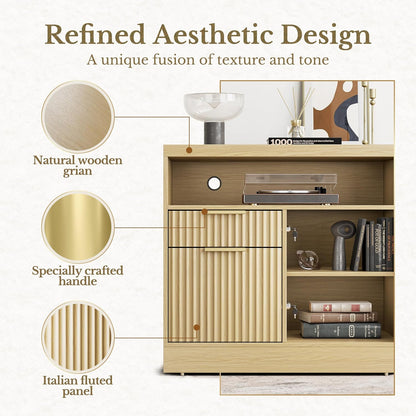 2 Drawers Wood File Cabinet with Lock - Fluted - Dark Walnut