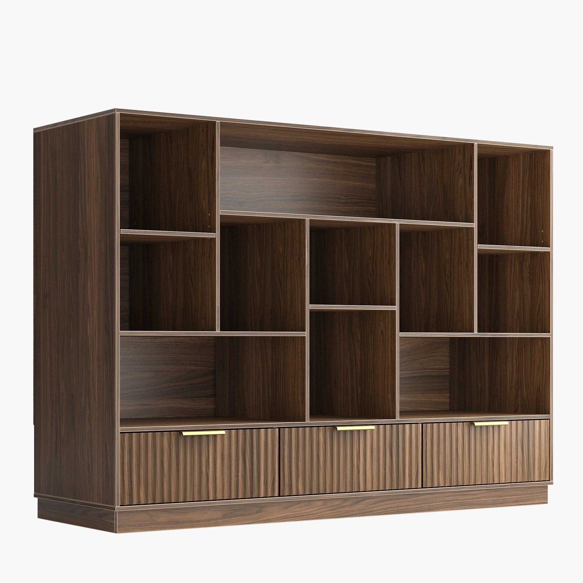 60" Wide Bookshelf with Storage Cabinet - Fluted – Dark Walnut