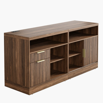 63" 2 Drawer File Cabinet with Lock & Wood Lateral File Cabinet - Fluted - Dark Walnut