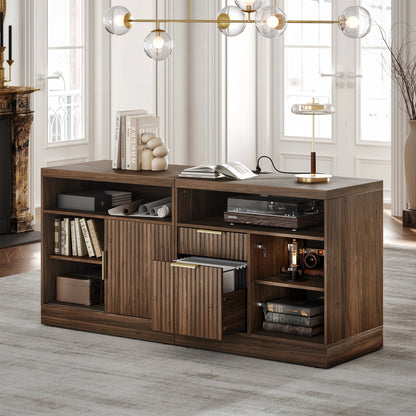 63" 2 Drawer File Cabinet with Lock & Wood Lateral File Cabinet - Fluted - Dark Walnut