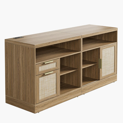 63" 2 Drawer File Cabinet with Lock & Wood Lateral File Cabinet - Rattan - Light Walnut