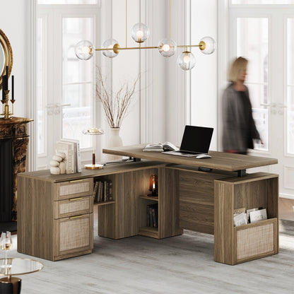 63" Premium Executive Standing Desk - Rattan - Light Walnut