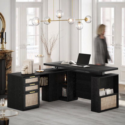 63" Premium Executive Standing Desk - Rattan - Light Walnut