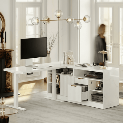 67" Premium Executive Standing Desk - Fluted - Natural Oak