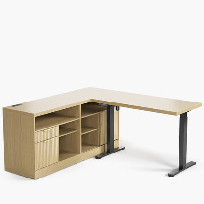 67" Premium Executive Standing Desk - Fluted - Natural Oak