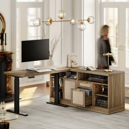 67" Premium Executive Standing Desk - Rattan - Light Walnut