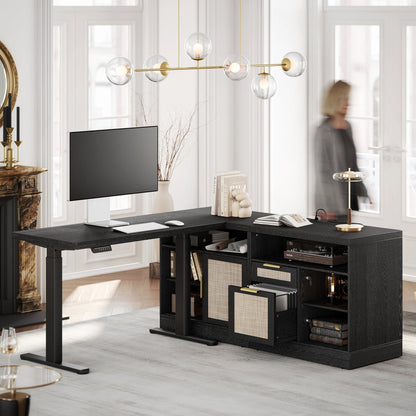67" Premium Executive Standing Desk - Rattan - Light Walnut