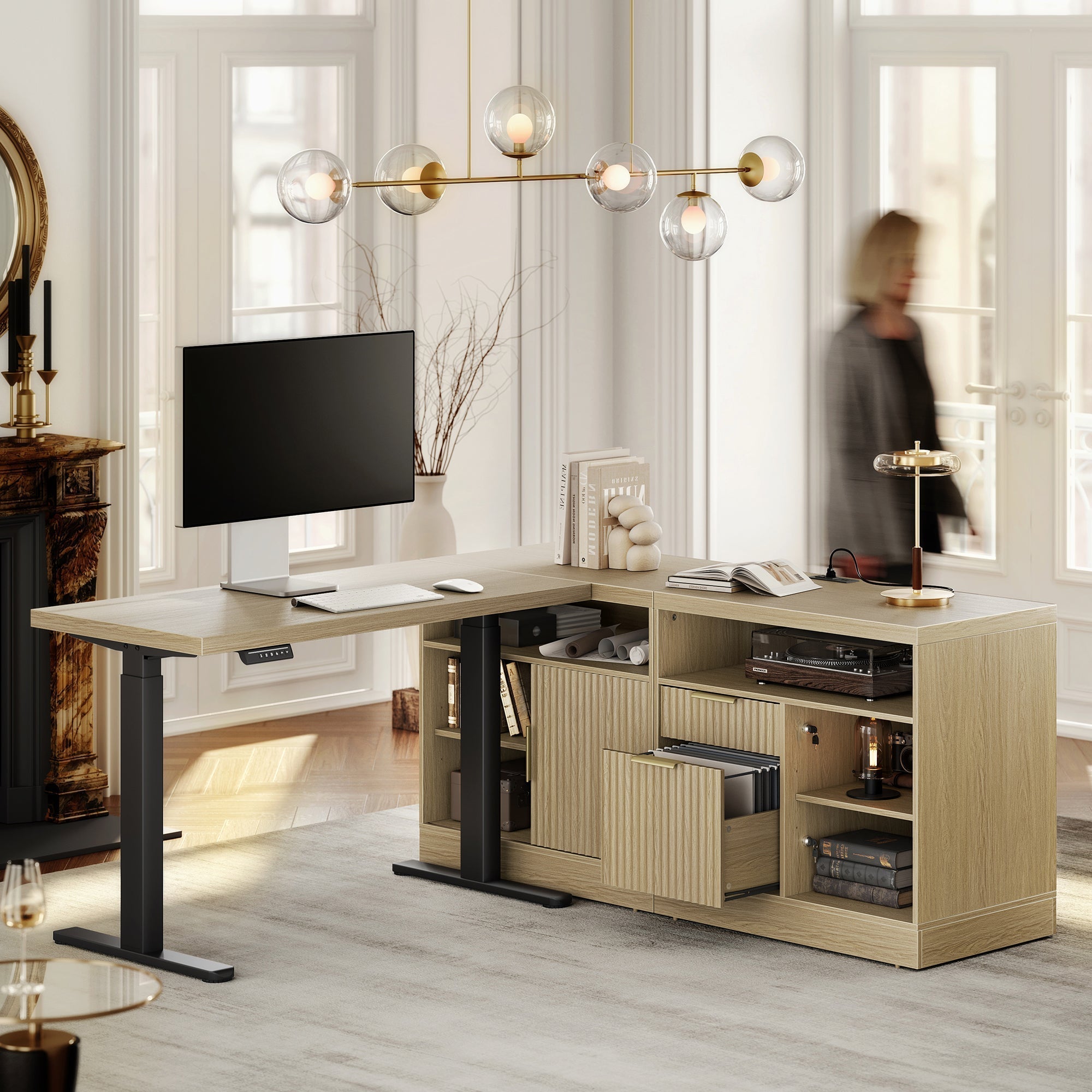 67" Premium Executive Standing Desk - Rattan - Light Walnut
