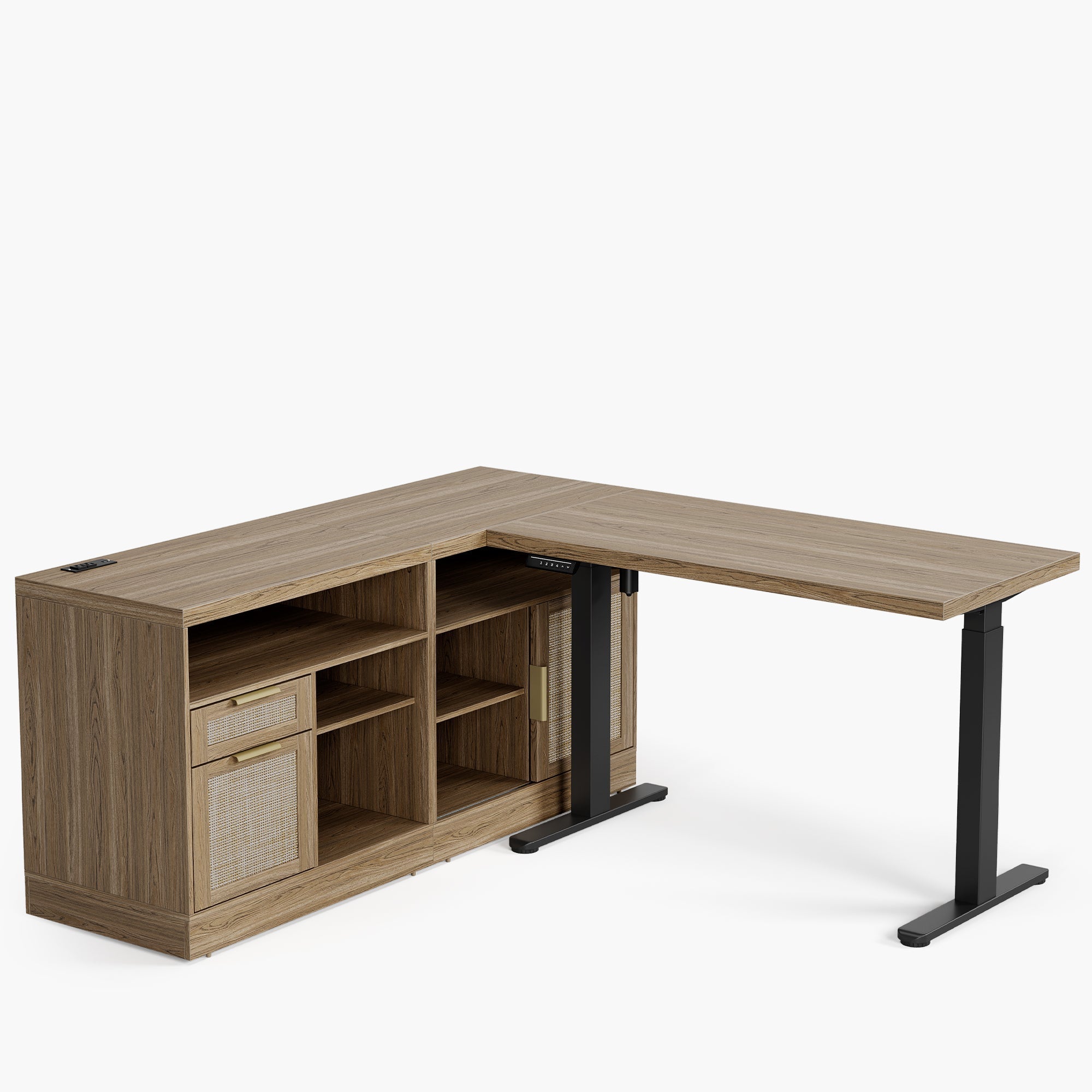 67" Premium Executive Standing Desk - Rattan - Light Walnut
