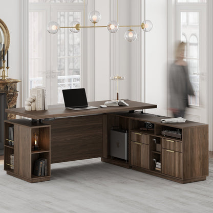 70" Premium Executive Standing Desk - Fluted - Dark Walnut