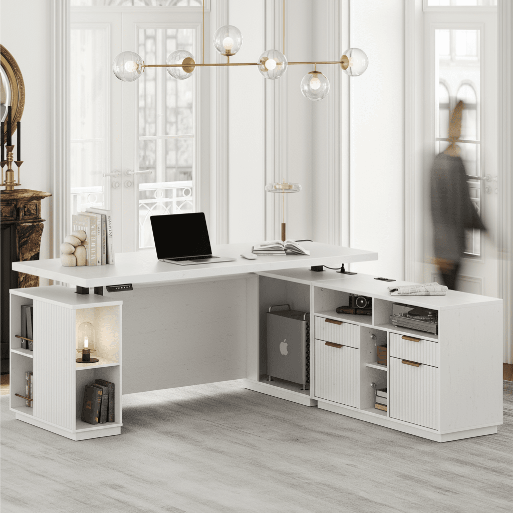 70" Premium Executive Standing Desk - Fluted - Natural Oak