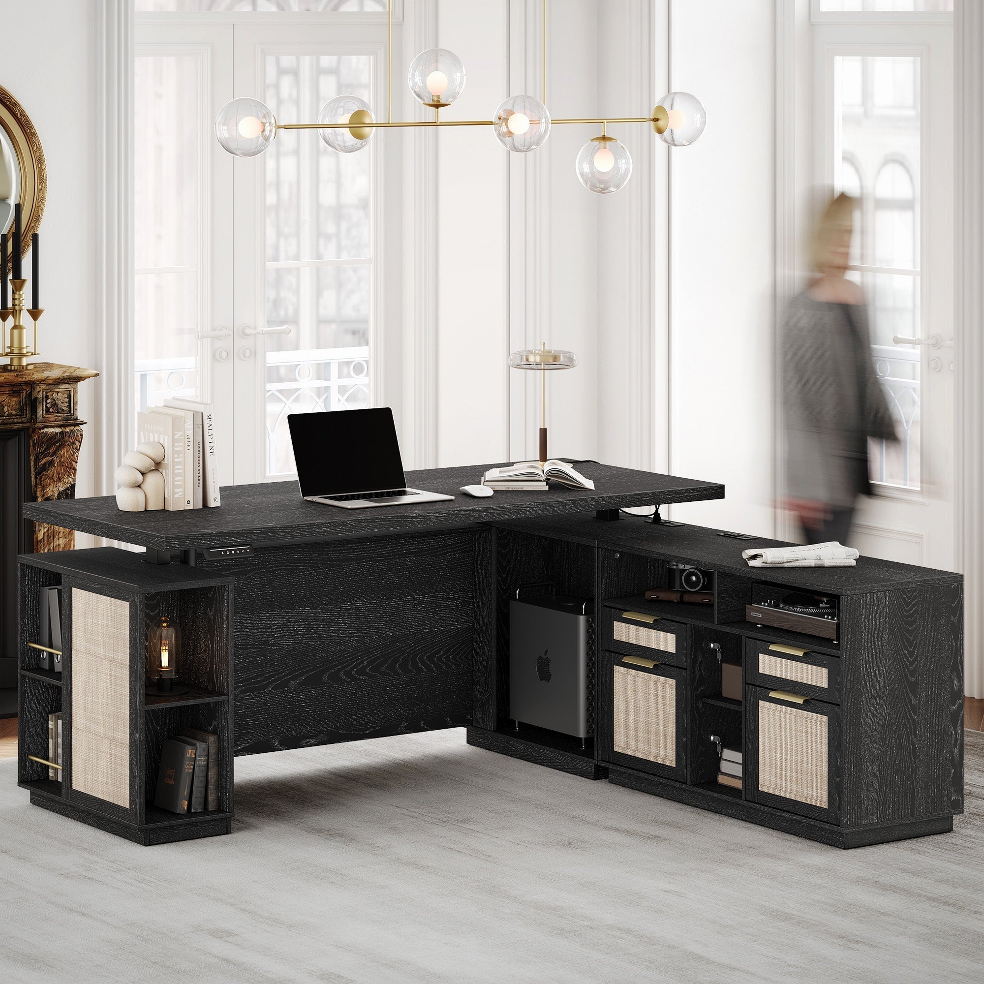 70" Premium Executive Standing Desk - Rattan - Light Walnut