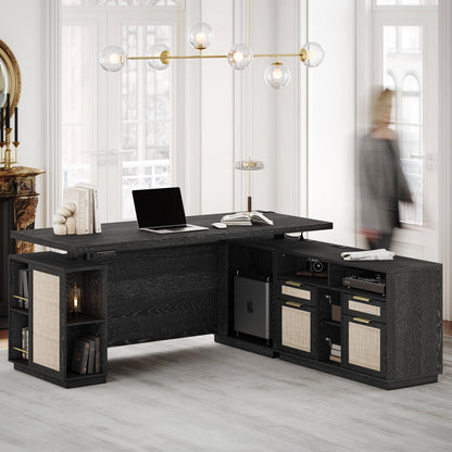 70" Premium Executive Standing Desk - Rattan - Light Walnut