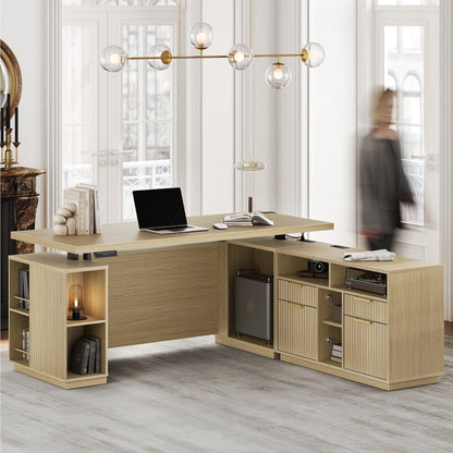 70" Premium Executive Standing Desk - Rattan - Light Walnut