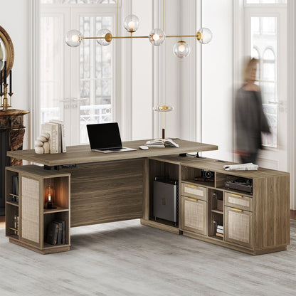 70" Premium Executive Standing Desk - Rattan - Light Walnut