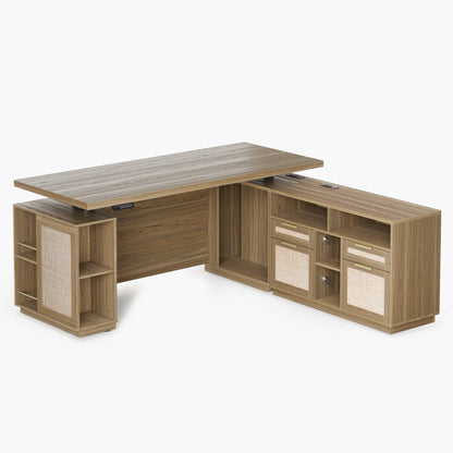 70" Premium Executive Standing Desk - Rattan - Light Walnut