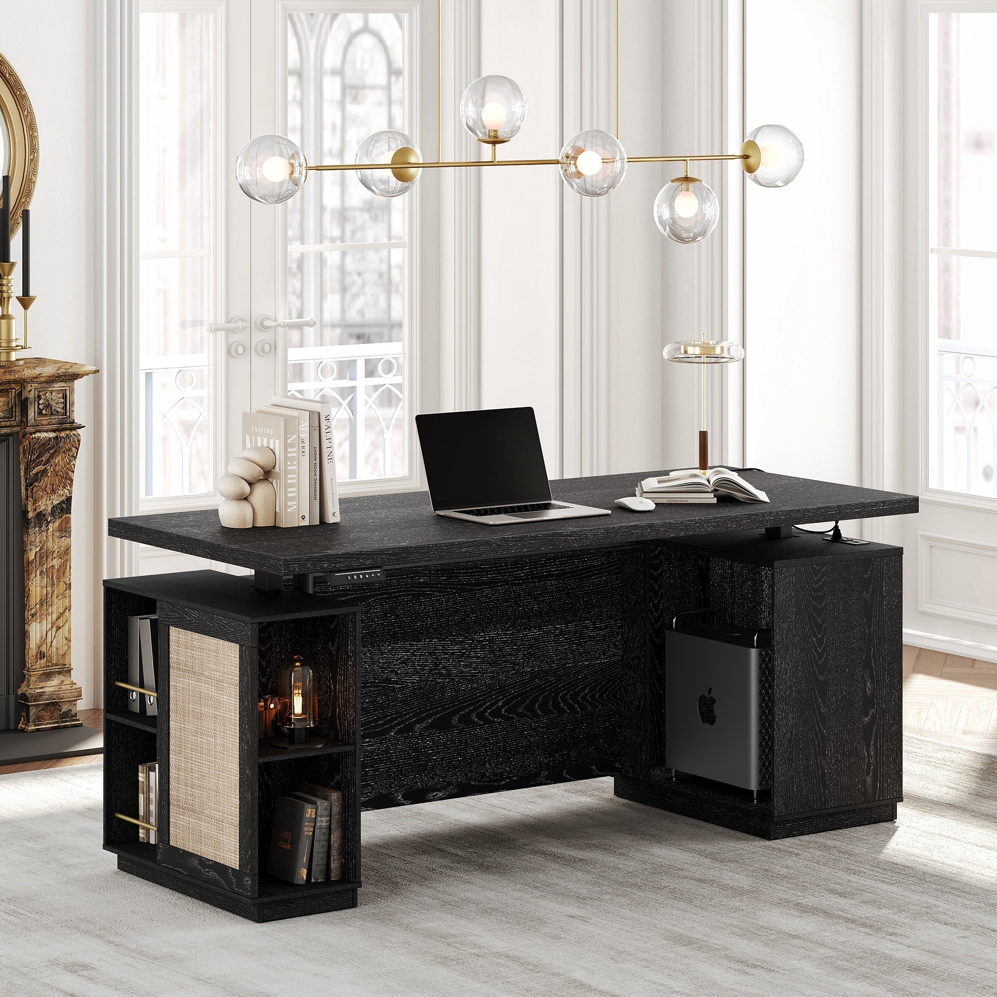 70" Premium Standing Desk - Rattan - Light Walnut
