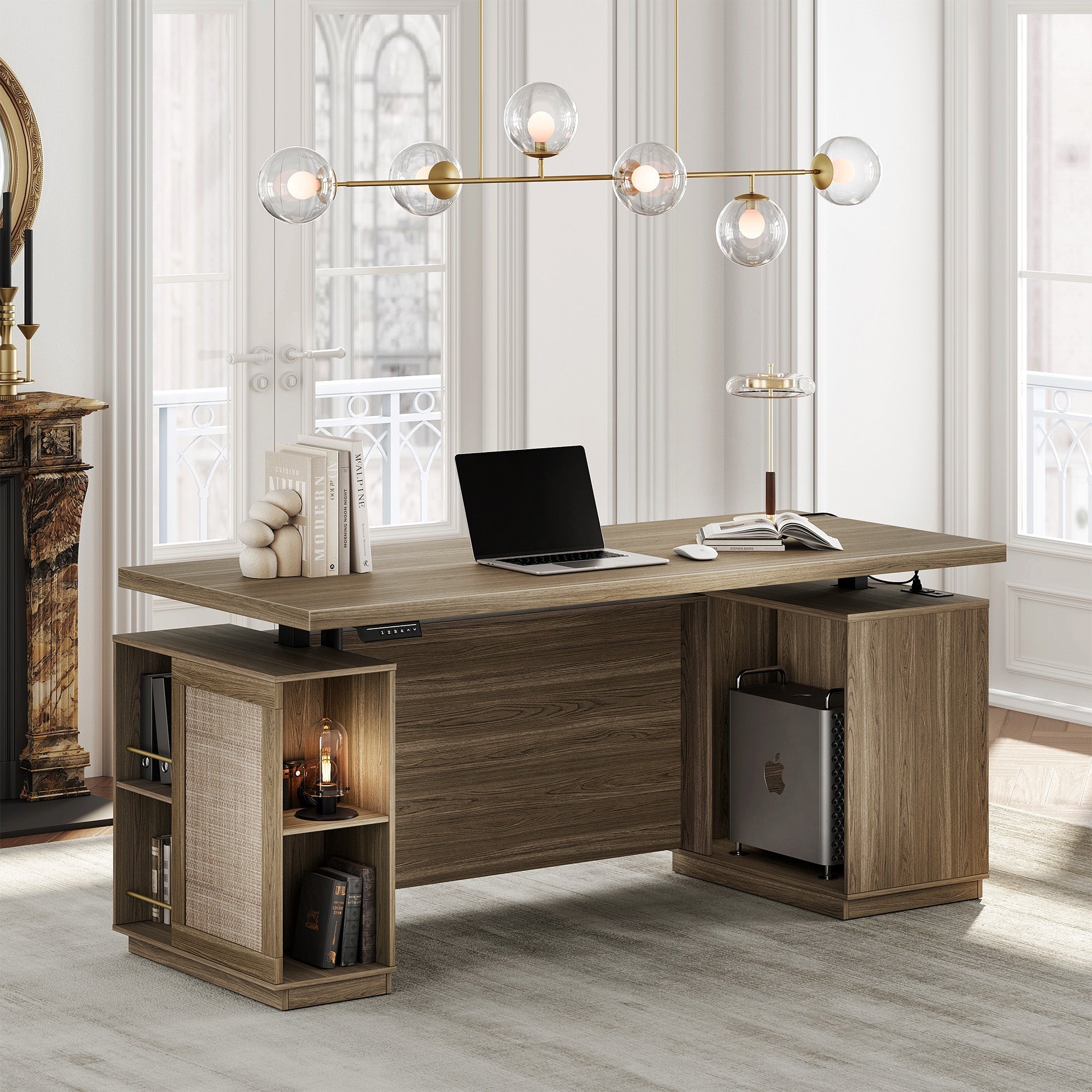 70" Premium Standing Desk - Rattan - Light Walnut