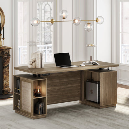 70" Premium Standing Desk - Rattan - Light Walnut