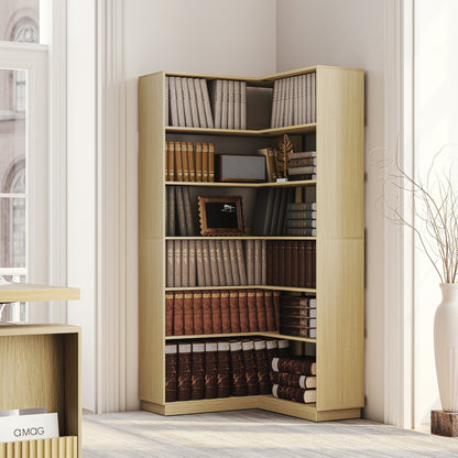 73" 6 - Tier Adjustable Corner Bookshelf - Fluted - Dark Walnut
