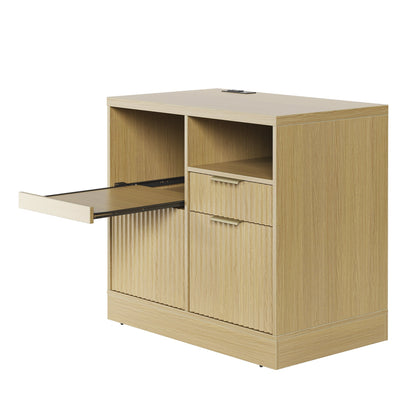 Charging Printer Storage Cabinet - Fluted - Natural Oak