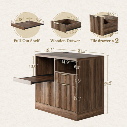 Charging Printer Storage Cabinet - Fluted - Natural Oak