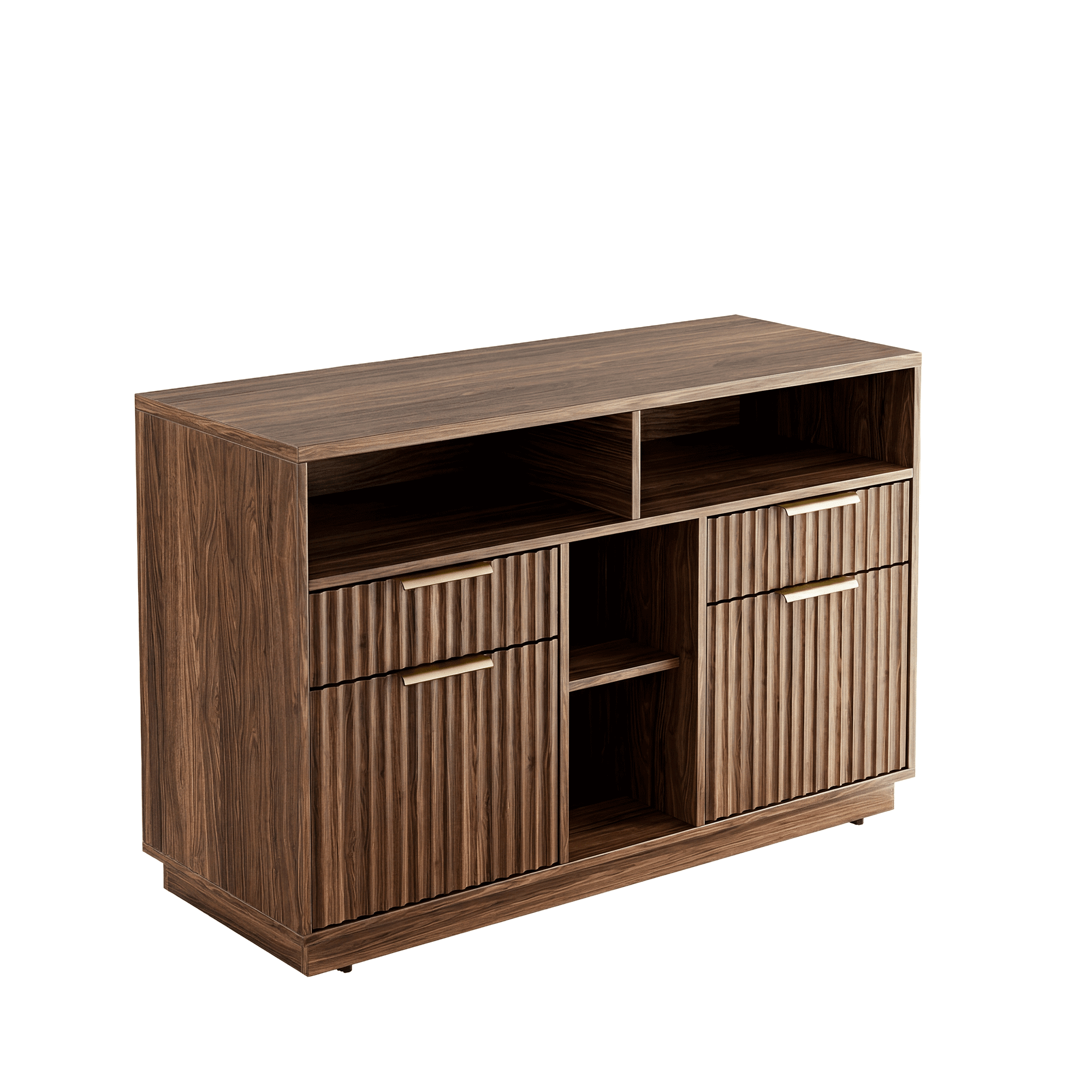 Fluted Wood Office Cabinet with Charging - Fluted - Dark Walnut