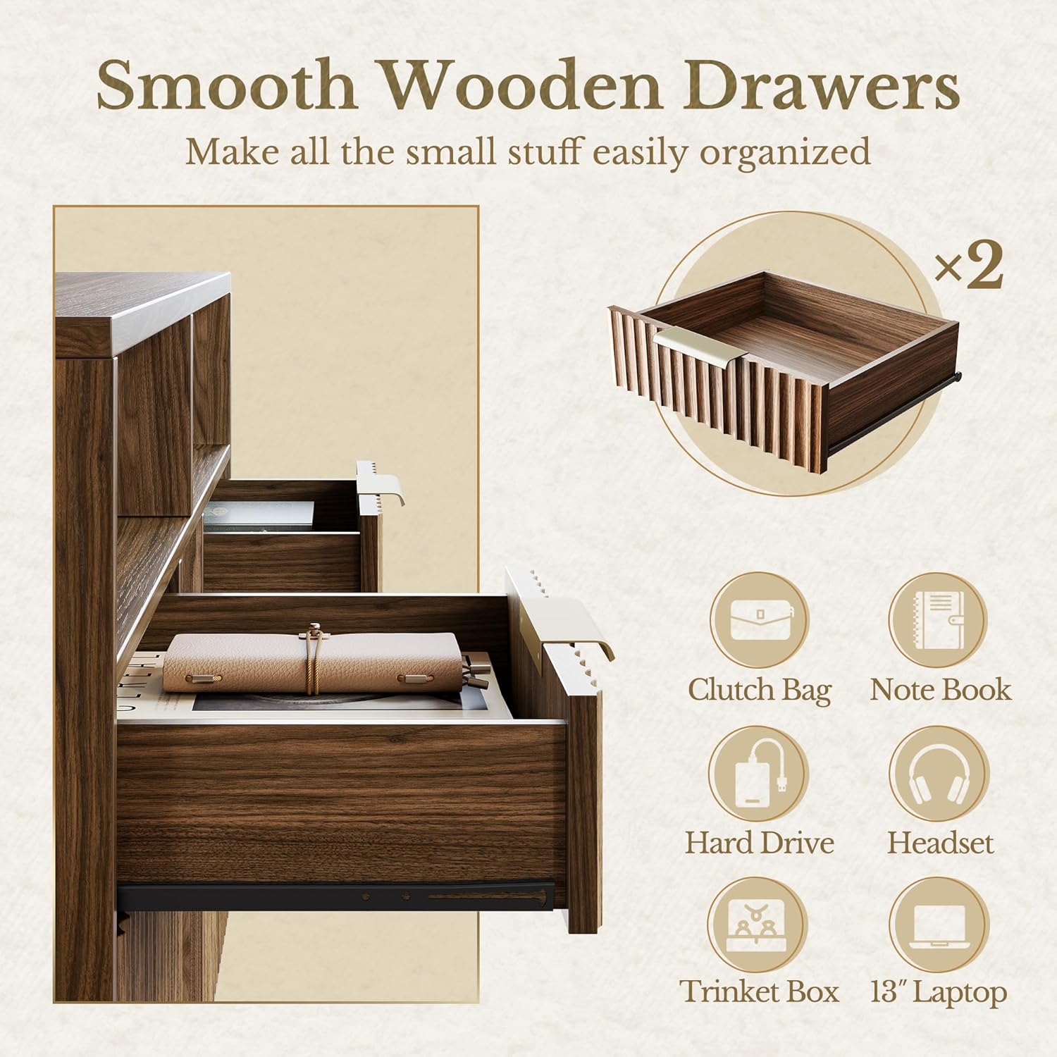 Fluted Wood Office Cabinet with Charging - Fluted - Dark Walnut